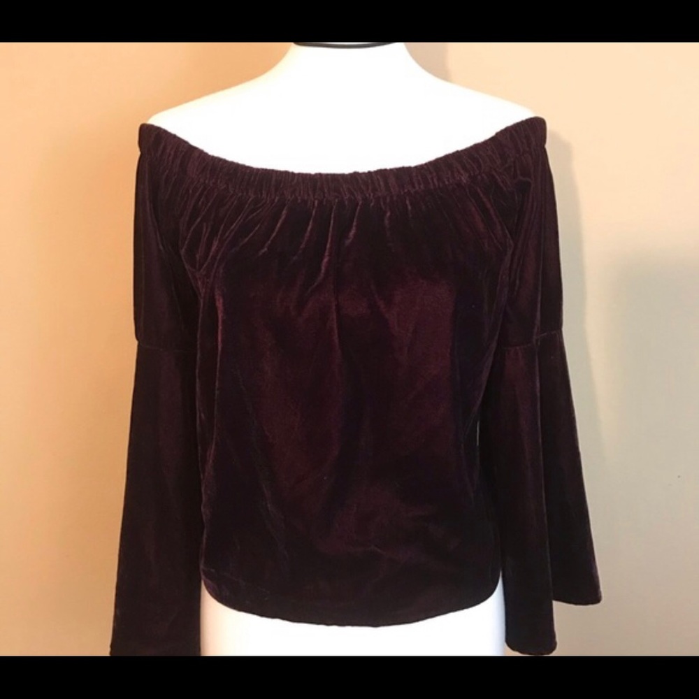 Maroon, velvet off the shoulder top